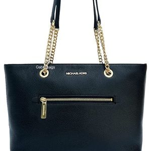 Michael Kors Jet Set Zippered Pebble Leather Medium Size Tote with Chain Detail